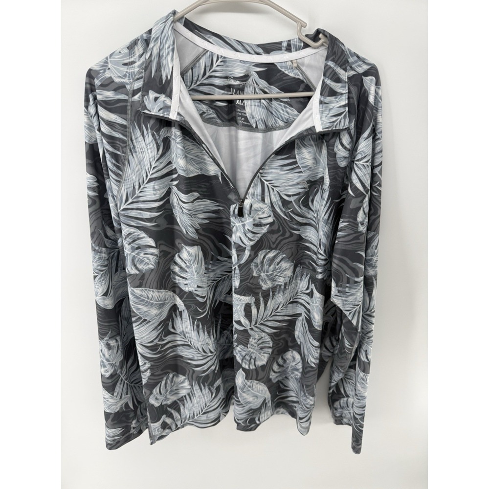 Tommy Bahama IslandZone Mens XL 1/4 Zip Pullover Tropical UPF 30 Gray